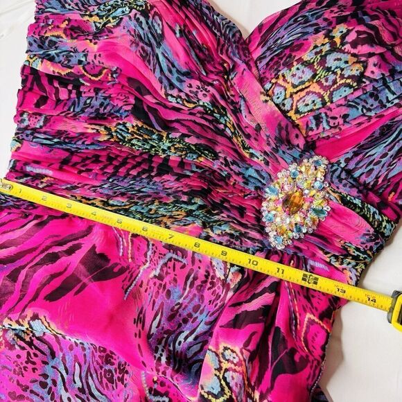 Dreamz by Riva Designs Maxi Gown Sheath Dress One Shoulder Crystal Crazy Animal - Picture 15 of 16